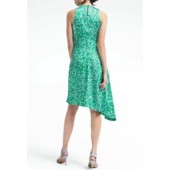 Banana Republic Floral Asymmetrical Sleeveless Dress Womens 10 Green Blue Satin - Picture 2 of 9